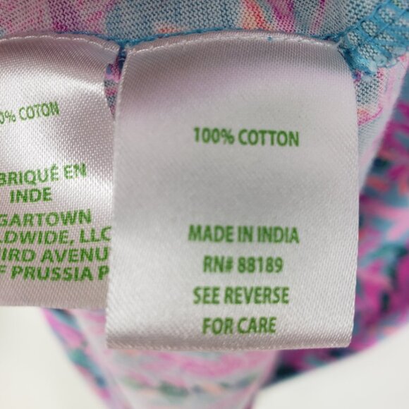 Lilly Pulitzer Tessa Shift T Shirt Dress L Seaweed Samba Cotton V Neck Pink Blue - Picture 11 of 11